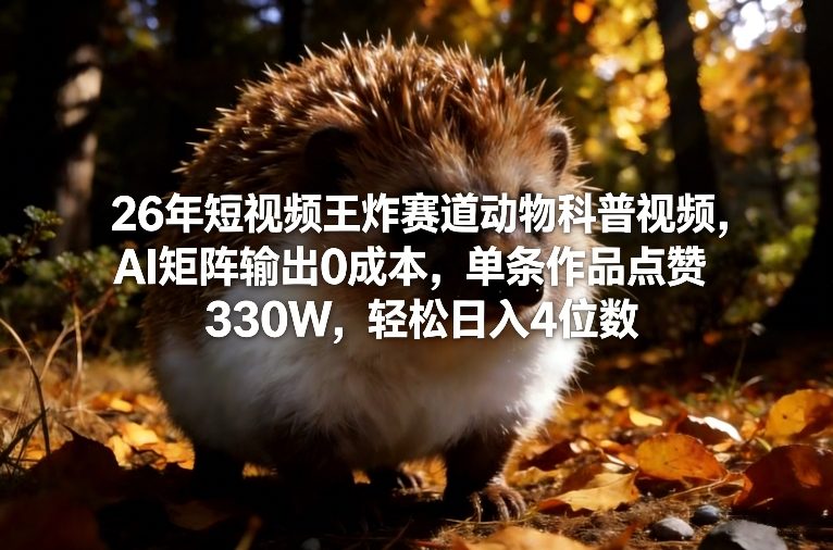 26年短视频王炸赛道动物科普视频，AI矩阵输出0成本，单条作品点赞330W，轻松日入4位数 - 十一-十一