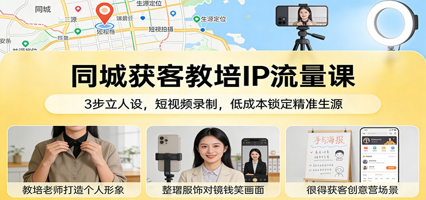同城获客教培IP流量课：3步立人设，短视频录制，低成本锁定精准生源-十一