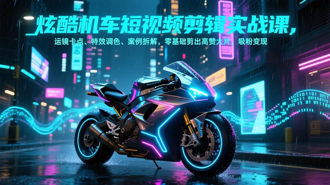 炫酷机车短视频剪辑实战课，运镜卡点、特效调色、案例拆解，零基础剪出高赞大片，吸粉变现-十一