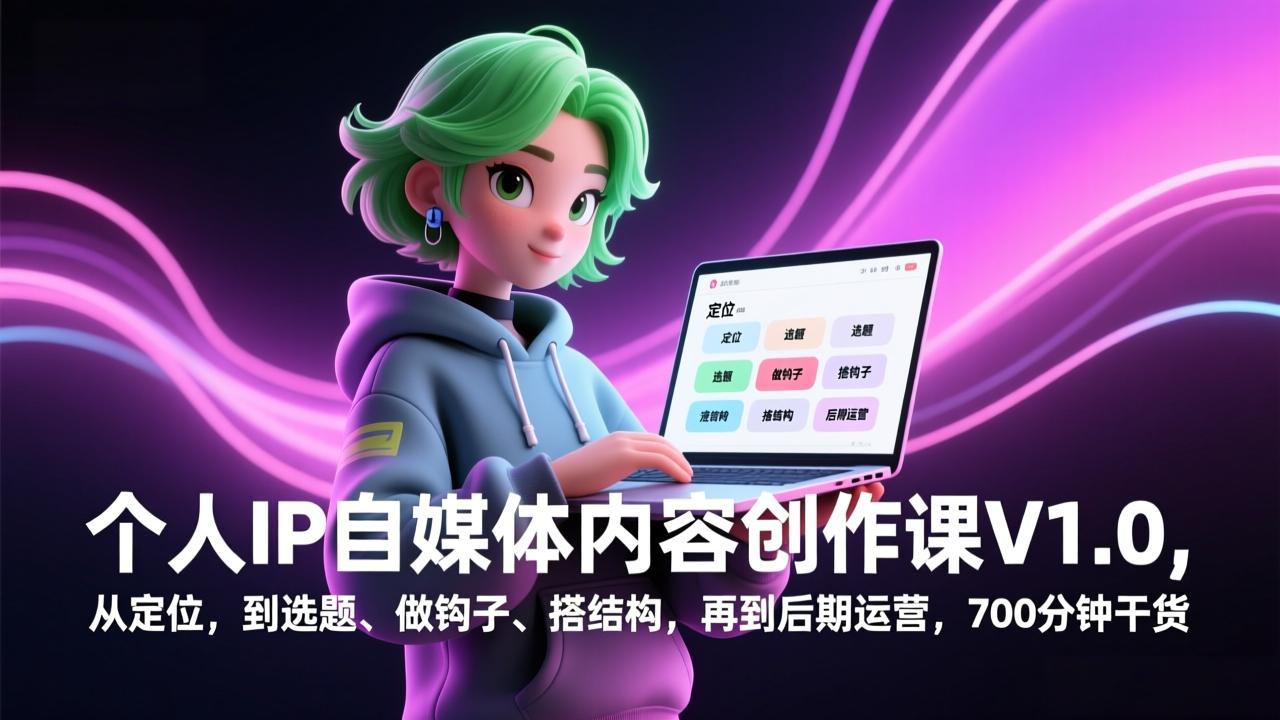 个人IP自媒体内容创作课V1.0，从定位，到选题、做钩子、搭结构，再到后期运营，700分钟干货-十一