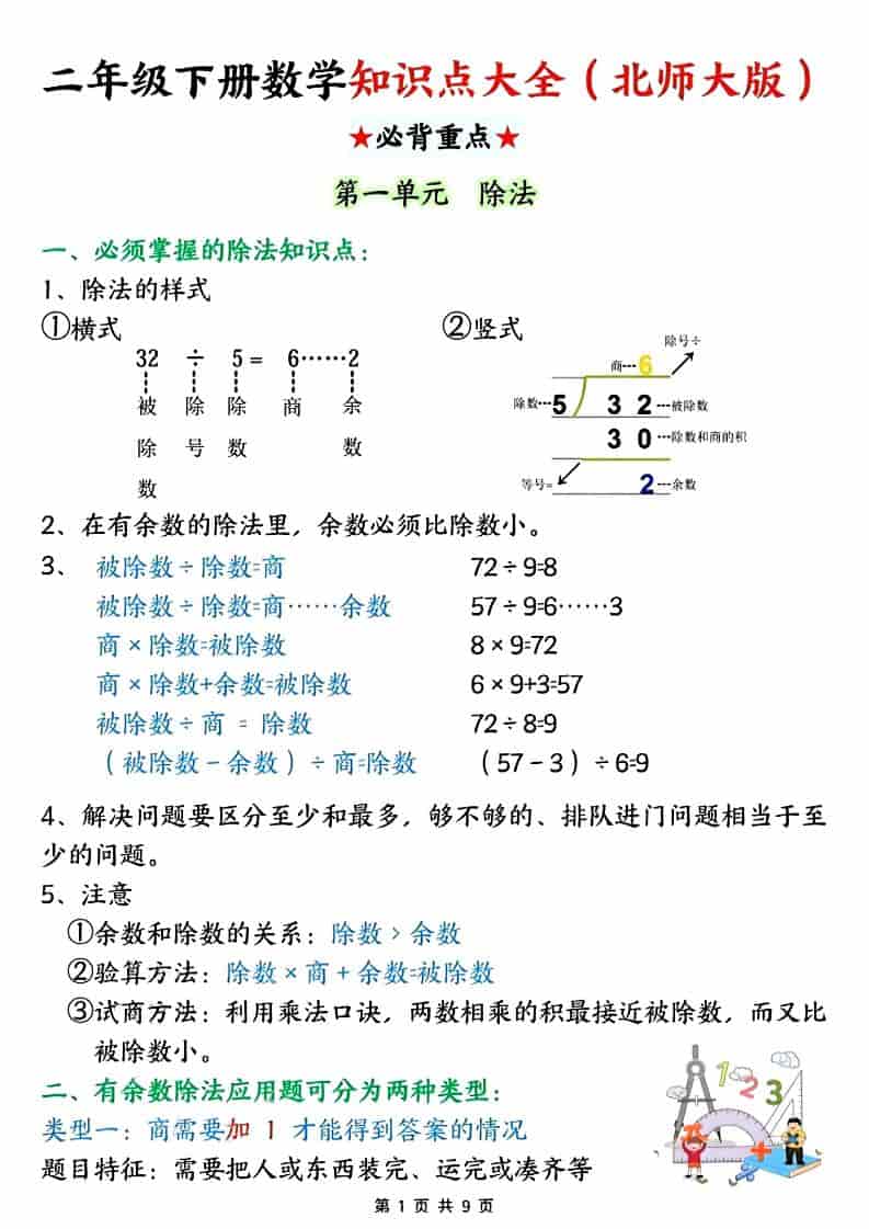 二年级下数学知识点大全.《北师版》-十一
