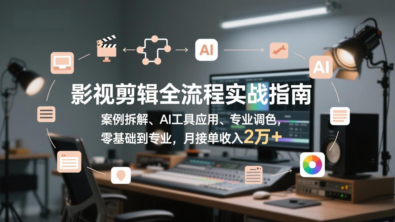 影视剪辑全流程实战指南，案例拆解、AI工具应用、专业调色，零基础到专业，月接单收入2万+-十一