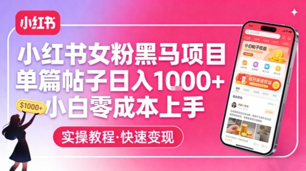 揭秘小红书女粉变现黑马项目：单篇笔记日入1k+，小白如何零成本起号？-十一