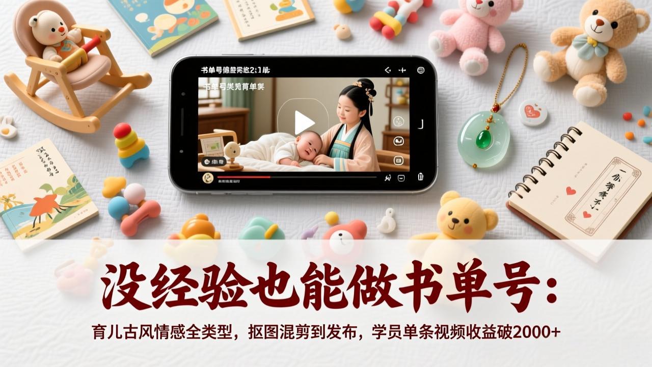 零基础也能做：育儿/古风/情感书单号全类型实战教程，解锁视频变现新风口-十一