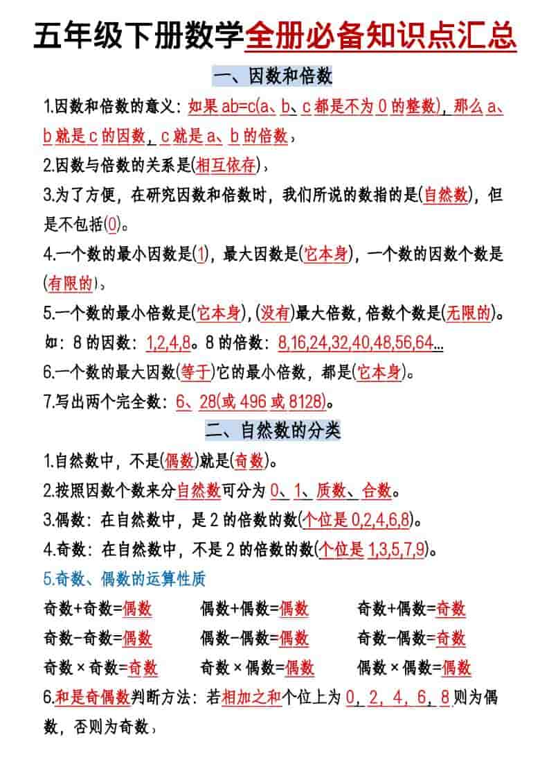 五年级下数学六大必背考点汇总-十一