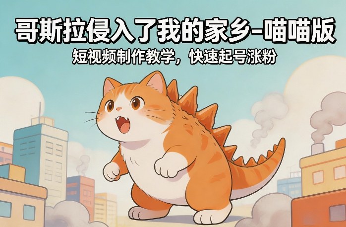 哥斯拉侵入了我的家乡–喵喵版短视频制作教学，快速起号涨粉-十一