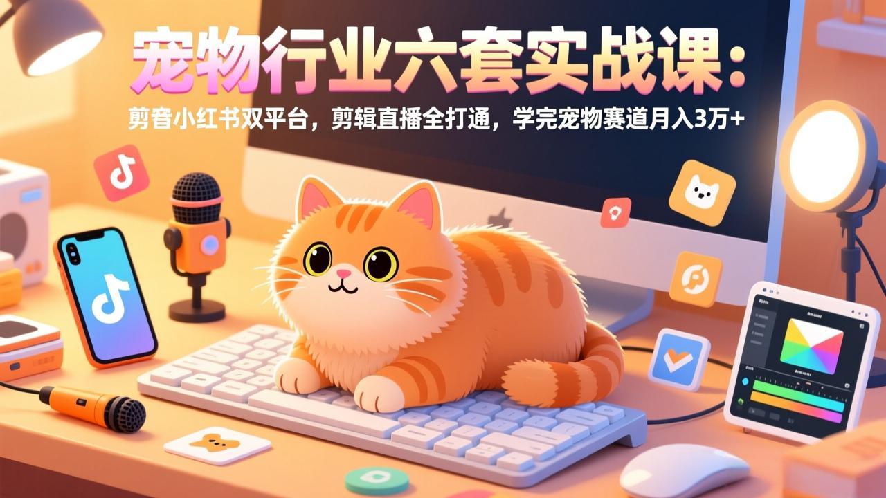 宠物行业六套实战课：抖音小红书双平台，剪辑直播全打通，学完宠物赛道月入3万+-十一