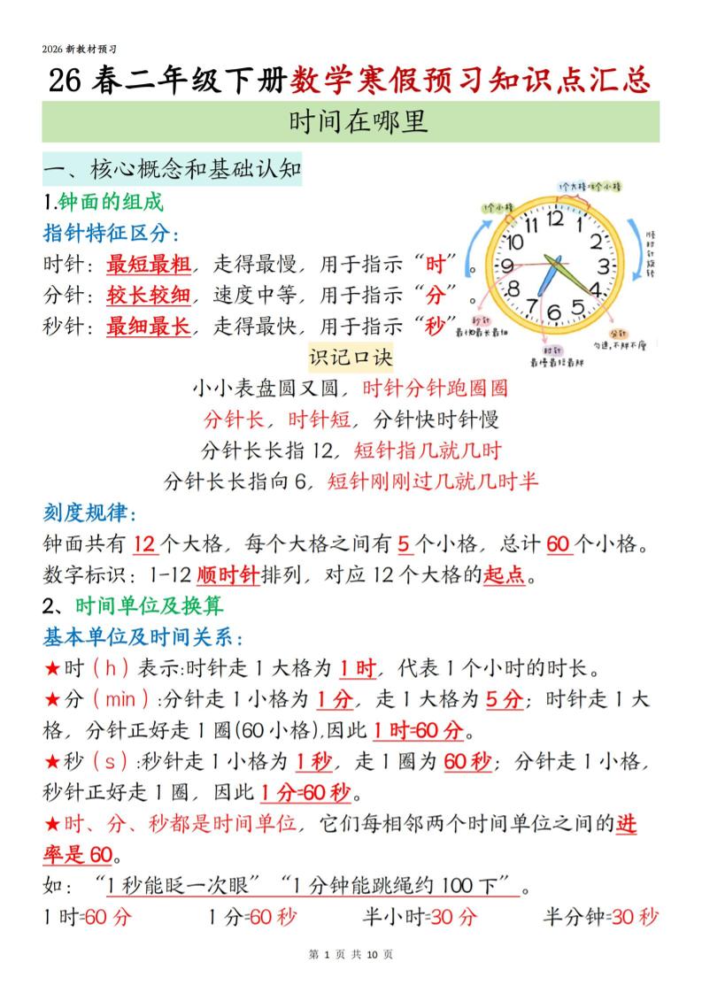 26春二下数学寒假预习知识点汇总10页-十一