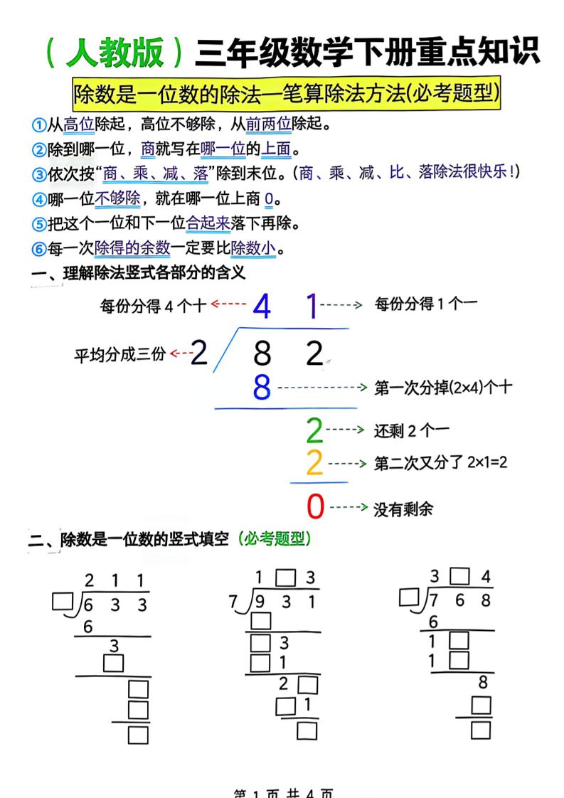 三年级下数学除数是一位数的除法—笔算除法方法(必考题型)《人教版》 - 十一-十一