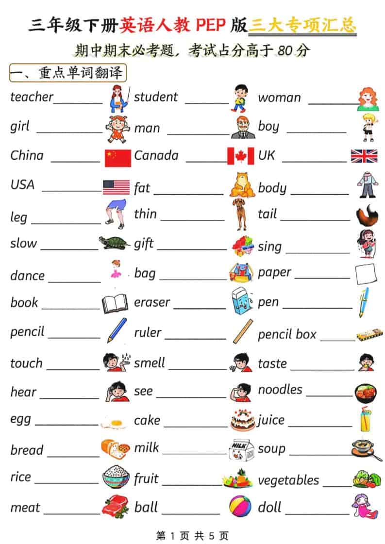 三年级下英语三大专项汇总《人教PEP版》-十一