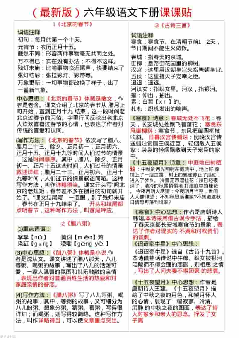 六年级下语文全册最新课课贴-十一