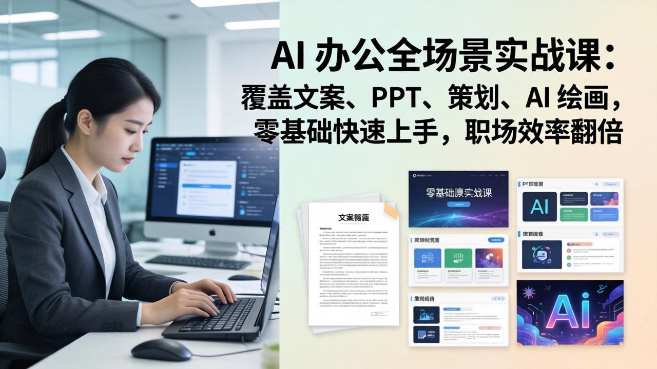 AI 办公全场景实战课：覆盖文案、PPT、策划、AI 绘画，零基础快速上手，职场效率翻倍-十一
