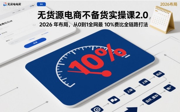 无货源电商不备货实操课2.0，2026年布局，从0到1全网最低10%费比全链路打法【更新26年3月】 - 十一-十一