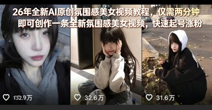 26年全新AI原创氛围感美女视频教程，仅需两分钟即可创作一条全新氛围感美女视频，快速起号涨粉 - 十一-十一