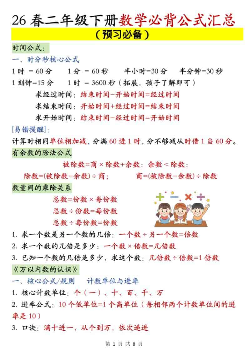 二年级下数学必背公式汇总《人教版》 - 十一-十一