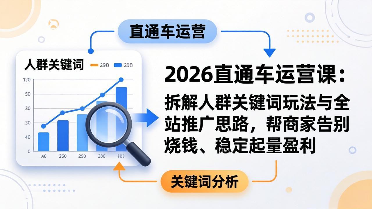 2026直通车运营课：拆解人群关键词玩法与全站推广思路，帮商家告别烧钱、稳定起量盈利-十一