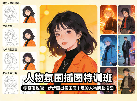 人物氛围插图特训班，零基础也能一步步画出氛围感十足的人物商业插图 - 十一-十一