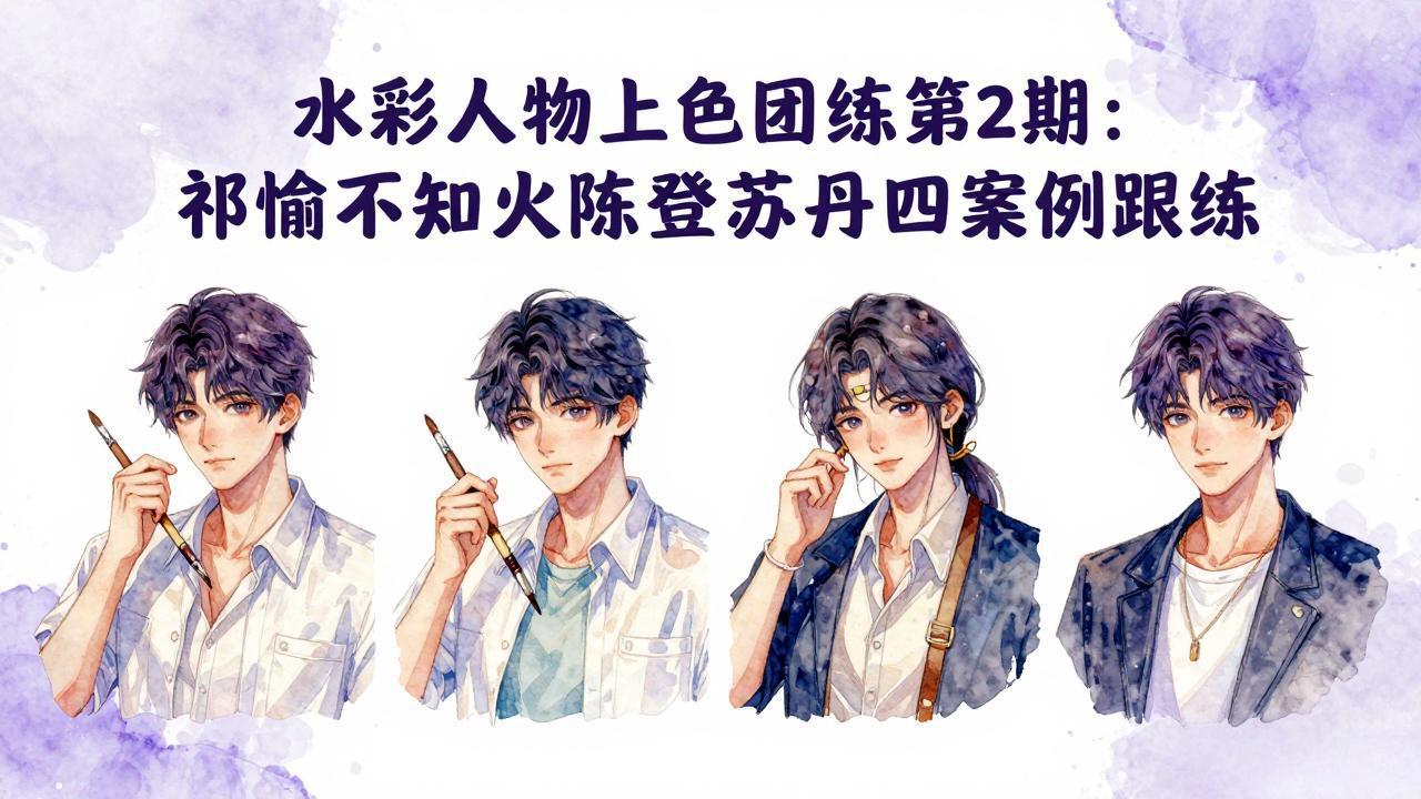 水彩人物上色团练第2期：祁煜不知火陈登苏丹四案例跟练，手把手提升绘画能力-十一