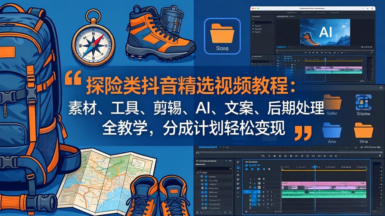 探险类抖音精选视频教程：素材、工具、剪辑、AI、文案、后期处理全教学，分成计划轻松变现-十一