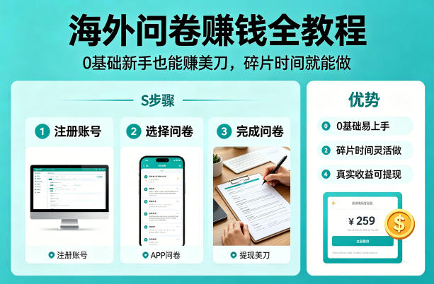 海外问卷賺钱全教程，0基础新手也能賺美刀，碎片时间就能做-十一