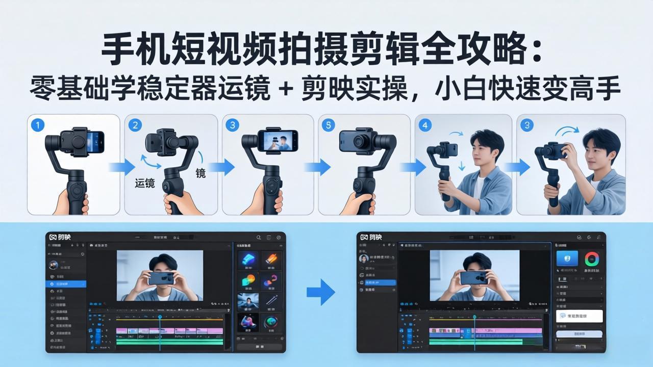 手机短视频拍摄剪辑全攻略：零基础学稳定器运镜 + 剪映实操，小白快速变高手-十一