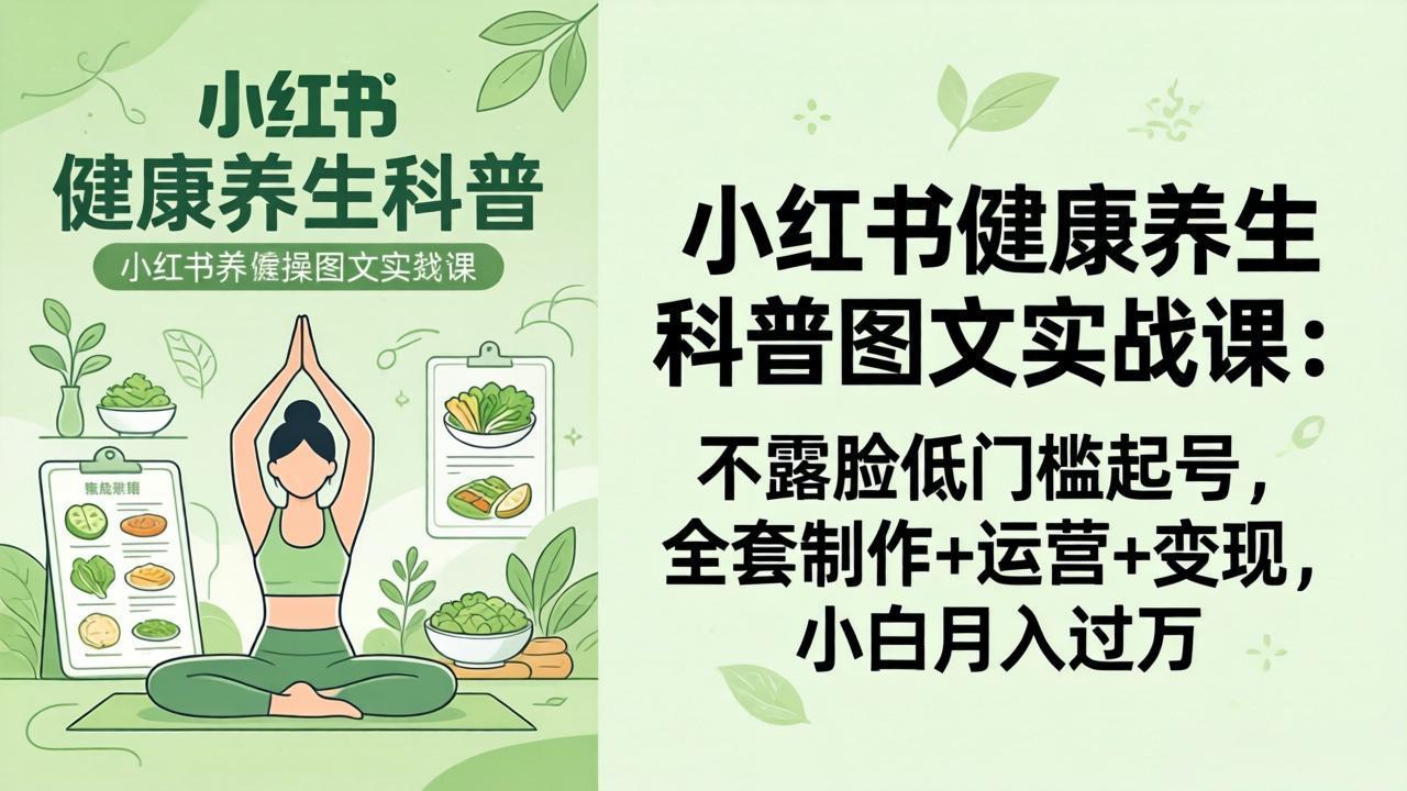 2026小红书健康养生科普图文实战课：不露脸低门槛起号，全套制作+运营+变现，小白月入过万-十一